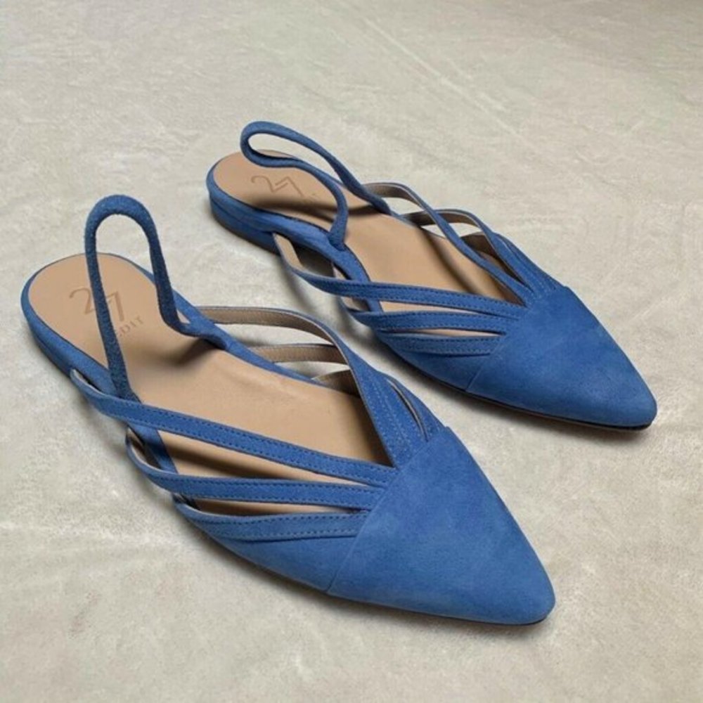 27 Edit Womens Haylee Slingback Flat Shoes Blue